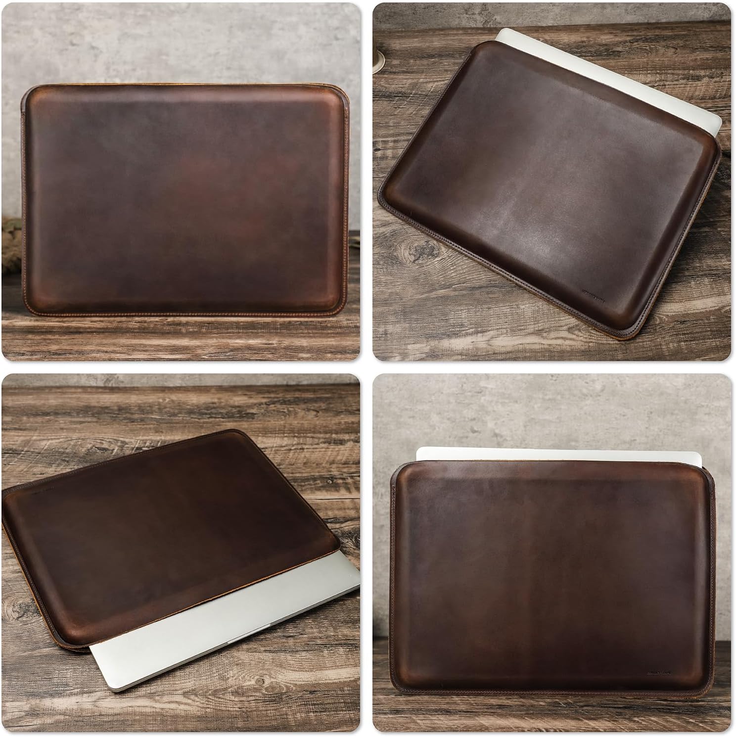 Top Grain Leather 16.2" Slim PC Sleeve Case, Solid Vintage Design, Handmade, Compatible with MacBook Pro 16.2" A2485 M1 Max 15" Touch Bar A2141 A1707 Pro 16" Touch ID A1990, Coffee 16.2 Inch