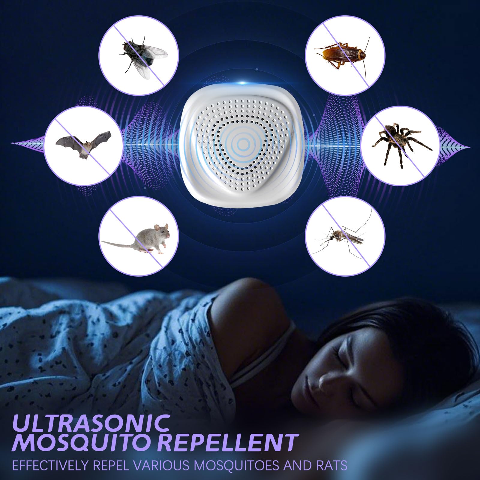 Prise Anti Moustique Ultrason 4 Pcs, Répulsifs Ultrason Anti Moustique Électronique d'Intérieur, Défense Efficace Contre Les Moustiques, Souris, Cafards, Araignées, Fourmis et Mouches