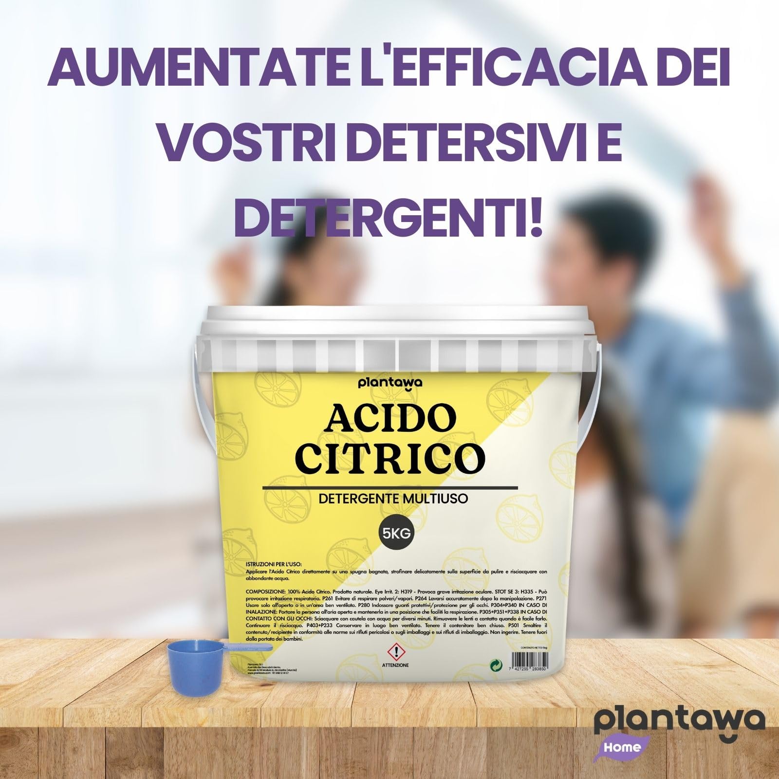 PLANTAWA Acido Citrico in polvere 5kg | Acido Citrico per Pulizia Casa | Multiuso per Lavatrice, Bagno e Cucina | Alternativa Naturale ai Detergenti Chimici | 100% Puro e Versatile