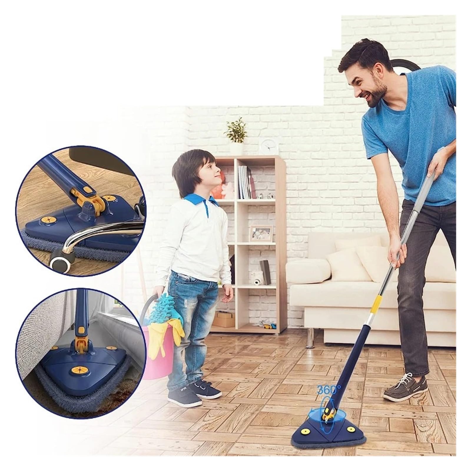 Trapeador De Limpieza Ajustable Giratorio De 360 ​​​​° Triangular Piso De Techo Compatible con Herramienta De Limpieza De Microfibra Autodrenante for Limpiar Azulejos Y Paredes(Black)
