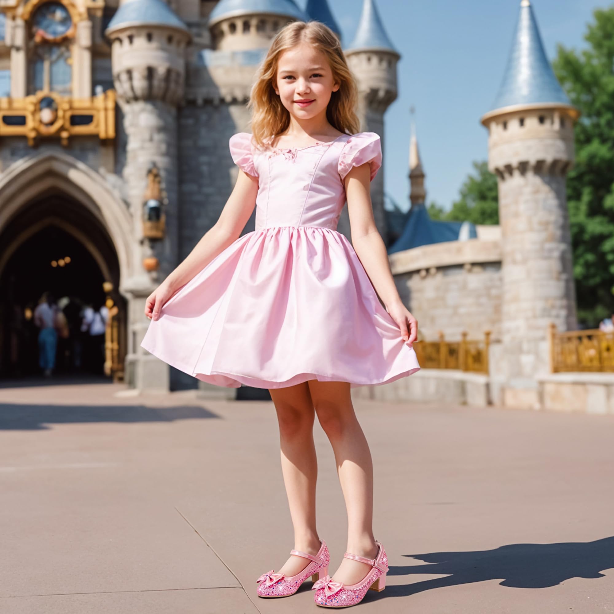 LAURMOSA Glitzer Prinzessin Schuhe Mädchen Mary Jane Riemchen Pumps mit Schleife Stöckelschuhe Kinder Party Hochzeit Geburtstag