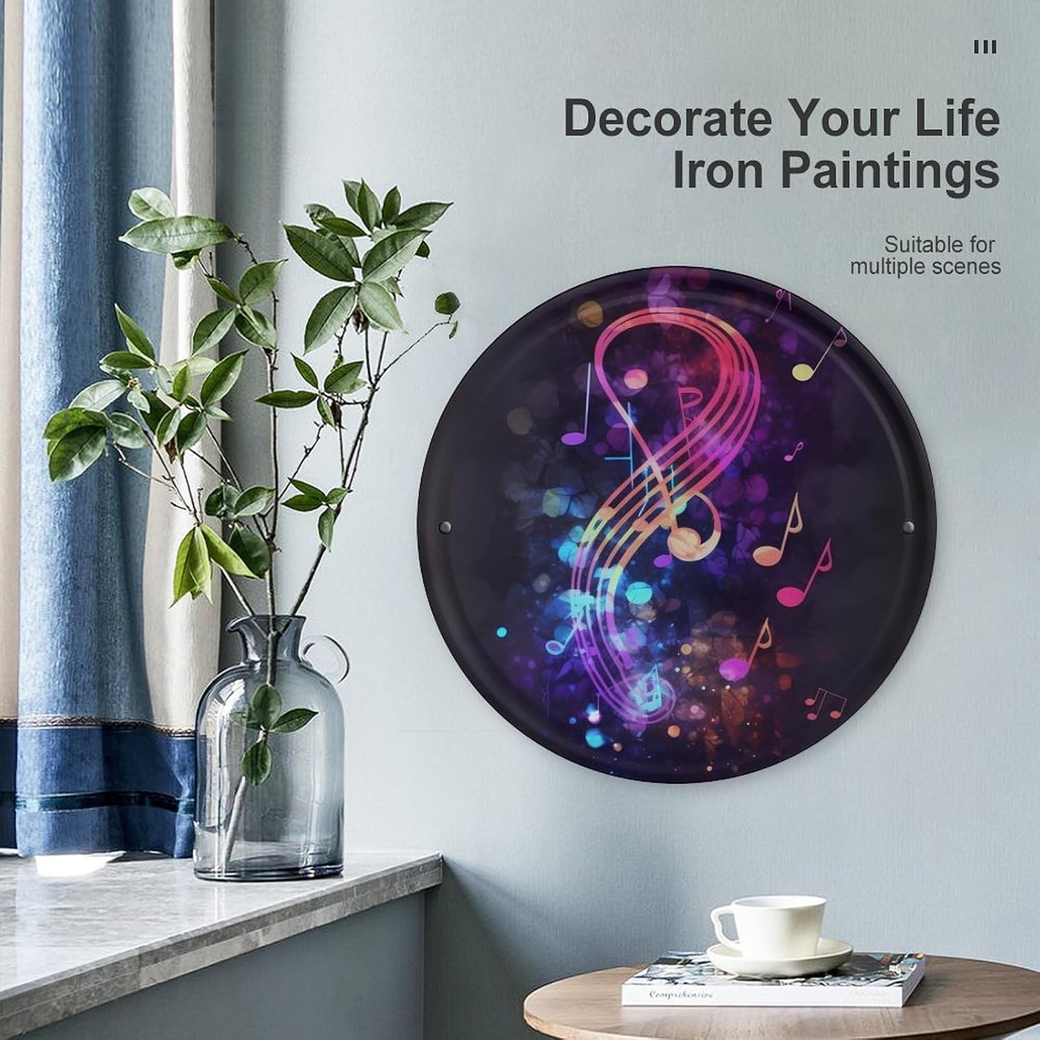 Colorful Galaxy Music Note Round Vintage Tin Sign Metal Wall Plaque Decor image 5