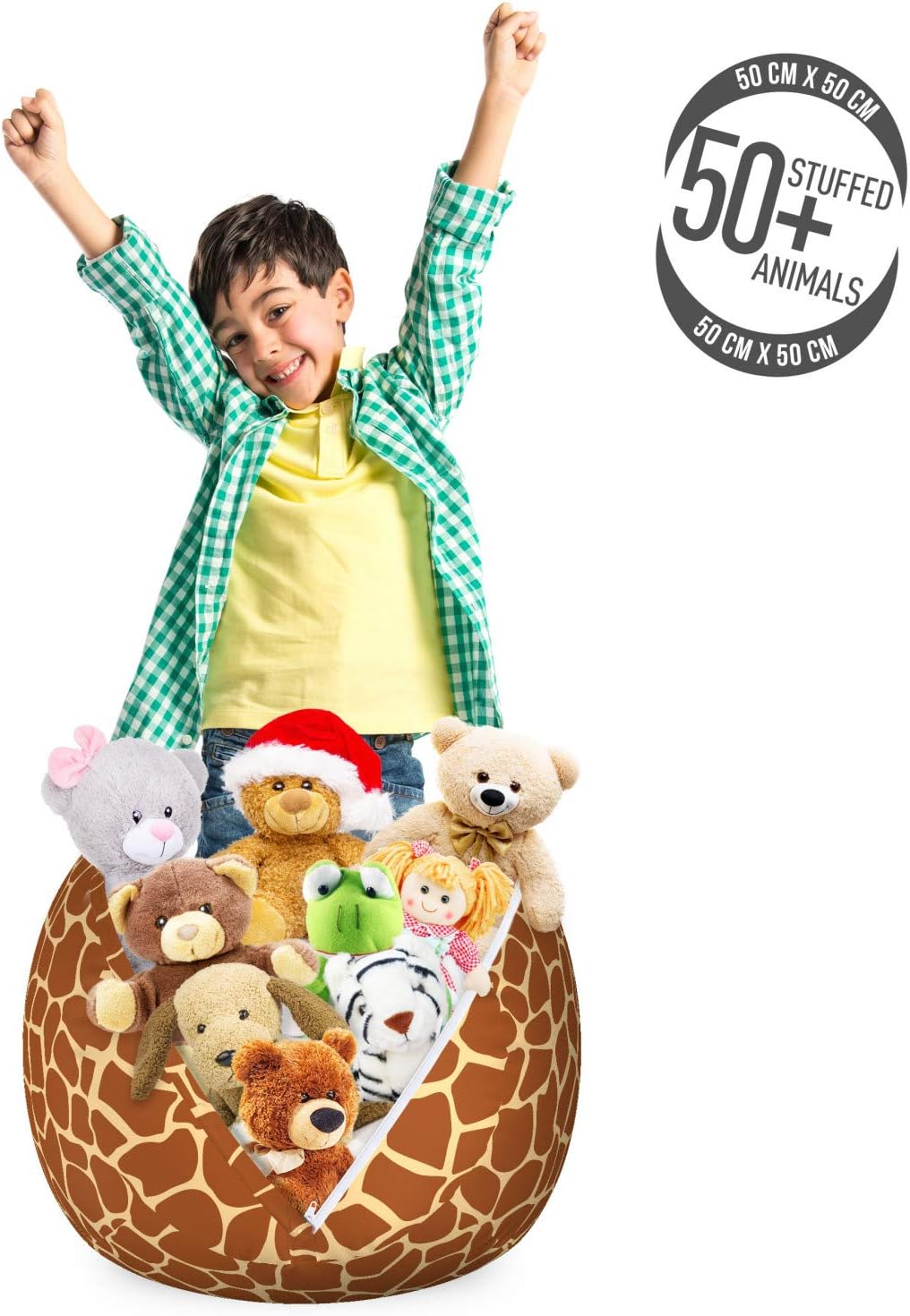 Ambesonne Earth Tones Storage Toy Bag Chair, Giraffe Skin Background Savannah Animal Savannah Inspired Design Print, Stuffed Animal Organizer Washable Bag, Small Size, Cinnamon Beige