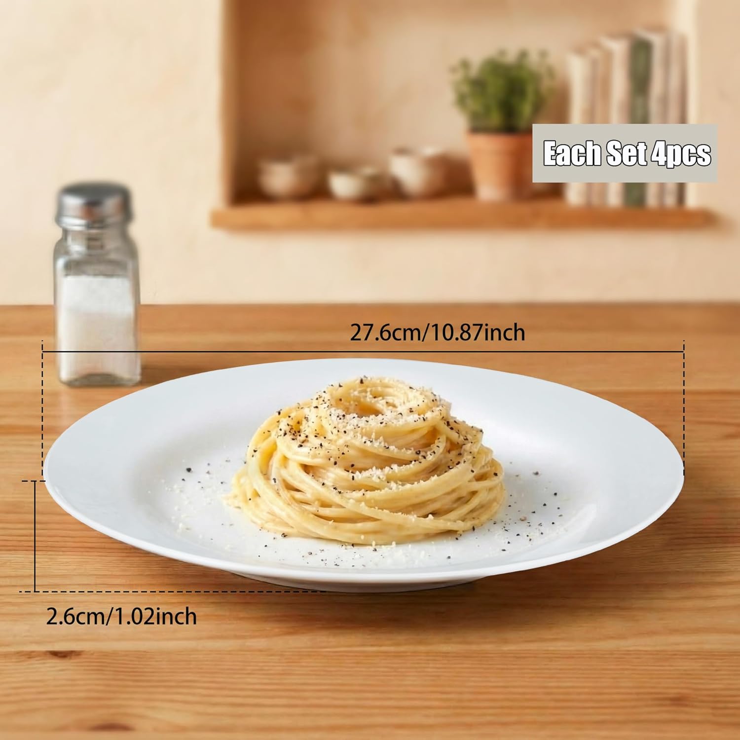 10.5" Round Dinner Plates Set of 4, White Ceramic Plates for Dinner, Salad, Appetizer & Dessert, Microwave, Dishwasher Safe Dinnerware for Kitchen, Perfect to Party Wedding Birthday & Christmas Dishes