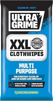 UltraGrime Multi-Purpose XXL Wet Wipes - Multi-use Hand Wipes - Heavy-Duty Dirt & Grime Cleaning for Home, Cars,Tools, Equipment, Kitchen & Surfaces - Plastic-Free Soft Cleaning Cloths Pack of 40