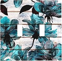 Vista 91 de Turquesa Aqua Teal Flower Floral Girasol Daisy Dahlia 2 Gang interruptor de interruptor de luz Cubierta de pared Placa de pared Mariposa Mujer Niña