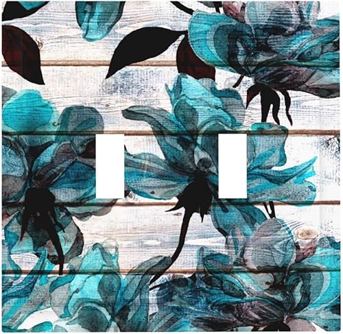 Miniatura 91 de Turquesa Aqua Teal Flower Floral Girasol Daisy Dahlia 2 Gang interruptor de interruptor de luz Cubierta de pared Placa de pared Mariposa Mujer Niña