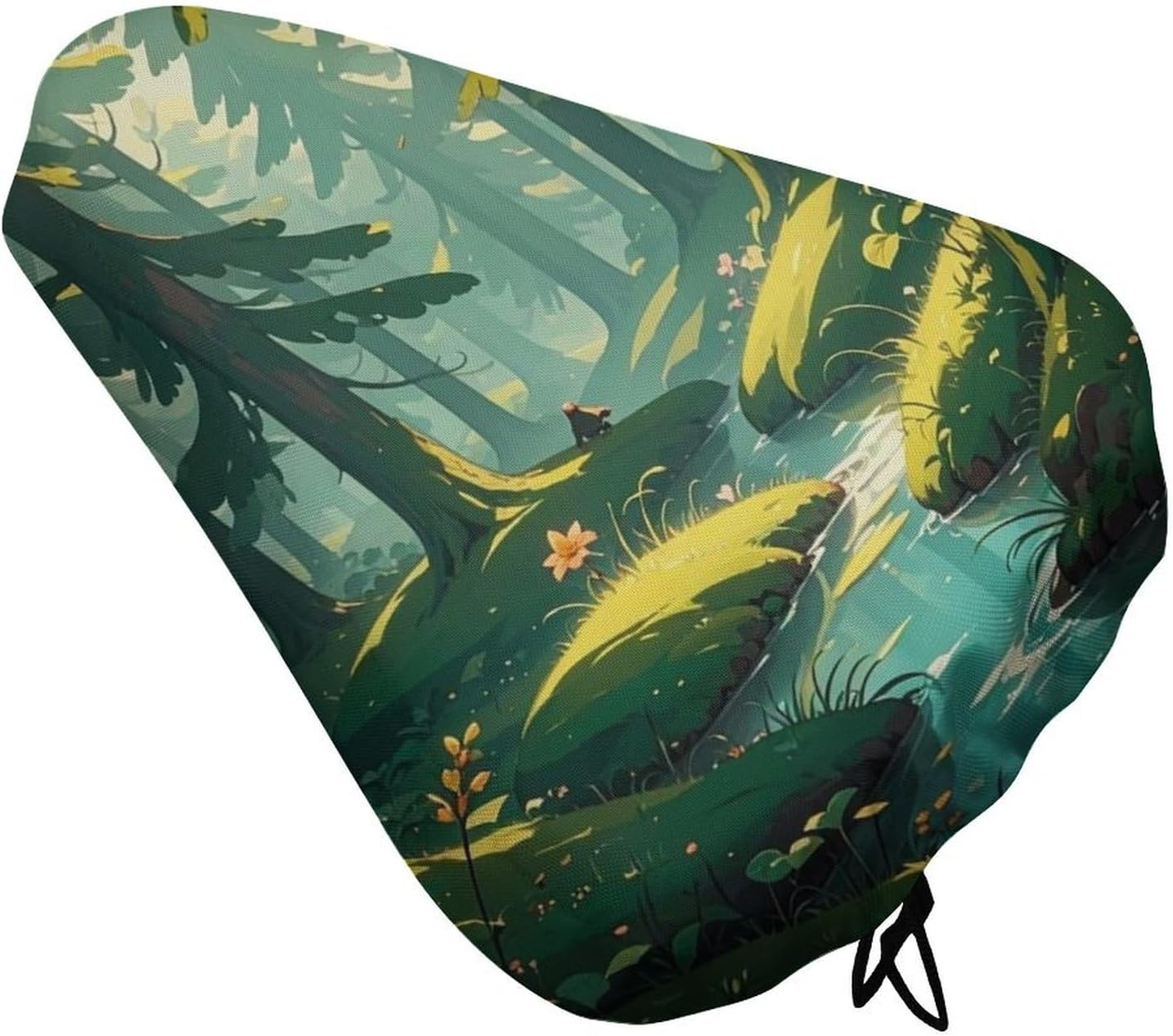 Enchanted Wilderness Fantasy on Dark Green Bike Seat Cover for Men Women Water Repellent Exercise Bike Seat Cushion Adjustable Bicycle Seat for Outdoor Biking