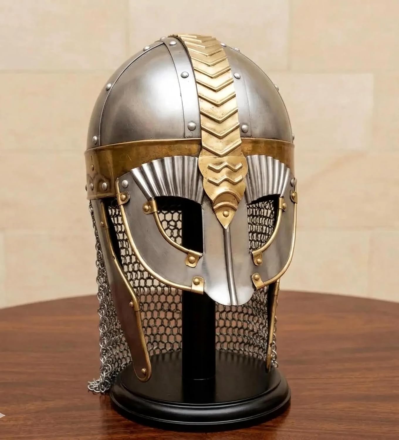 Medieval Viking Wearable Helmet with Chainmail Coif – Handmade Steel Armor Helmet for Costume, LARP, Cosplay, Reenactment, Halloween, Adult Size 24–25 Inch Circumference