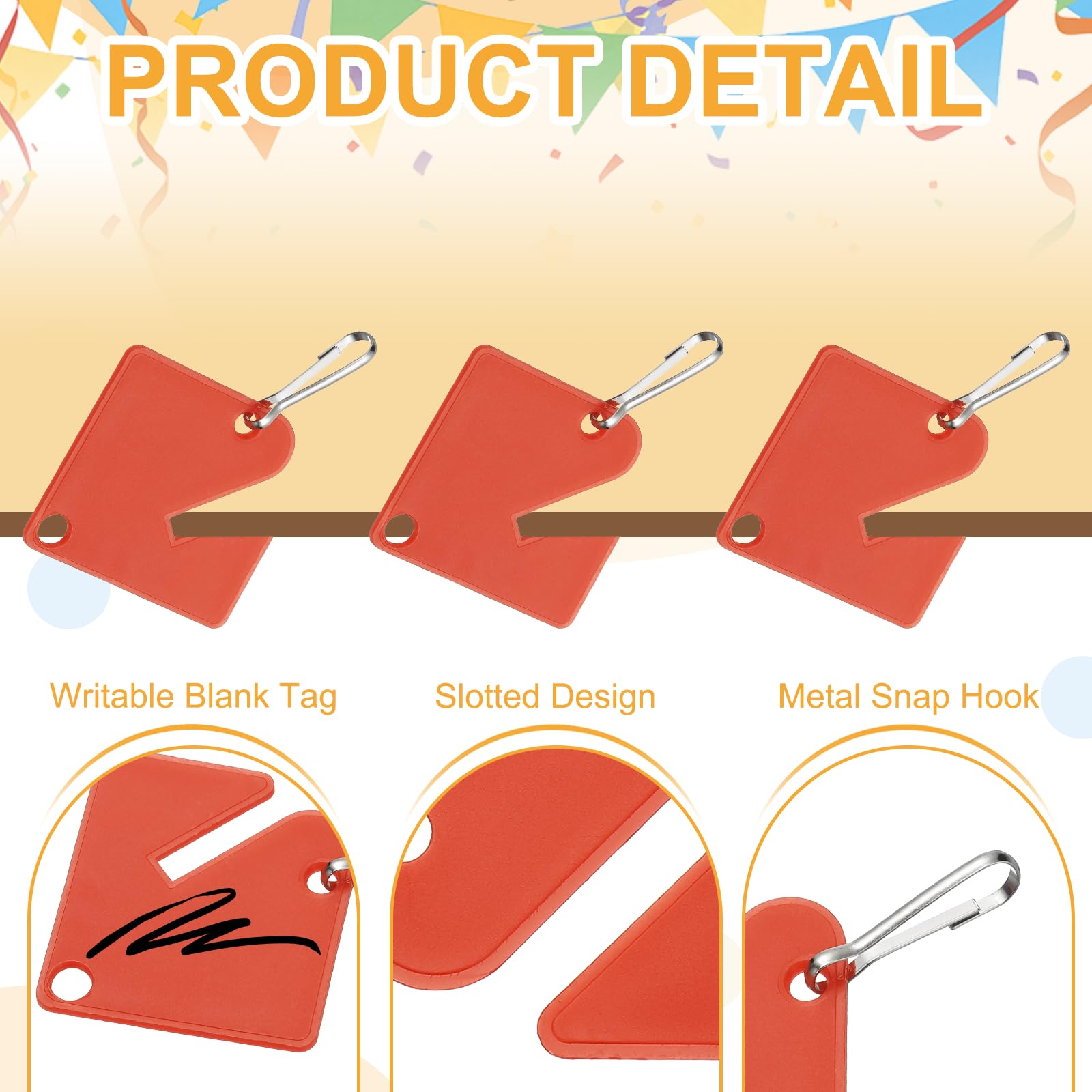 PATIKIL 50 Pcs Key Tags, 1.5" Plastic Hanging Tag Slotted Key Tags Square Blank Writeable Durable with Metal Snap Hooks for Cabinet Boxes Lockers Identifiers Home Garage, Red - Image 3
