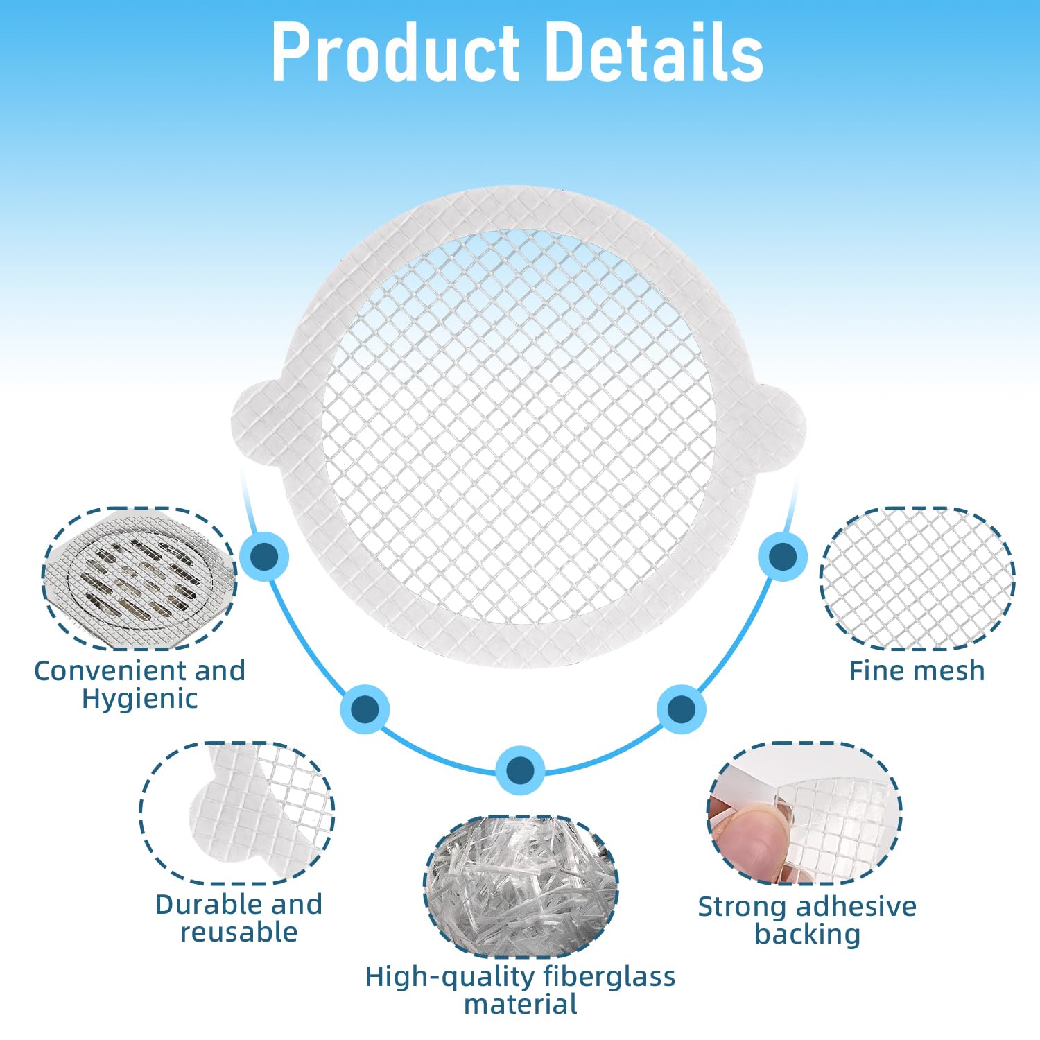 50 Piezas Atrapapelos Desechable para Desagüe de Ducha, Recogedor de Pelo Redondo de 9 cm, Cubierta de Filtro de Rejilla para Baño y Cocina