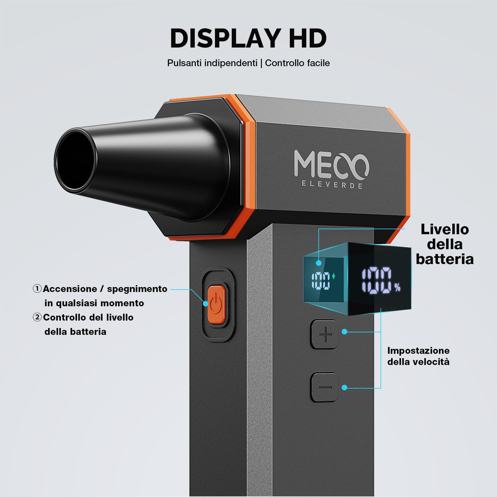 Spolverino elettrico ad aria 220.000 giri/min, 100 livelli continui, motore brushless e display a LED, senza fili, con kit di pulizia, mini soffiatore per PC, tastiera, auto, casa e all'aperto