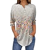 EKIYVO 3/4 Sleeve Tops for Women Henley Neck Casual Petite Shirts Three Quarter Sleeve Spring Tee