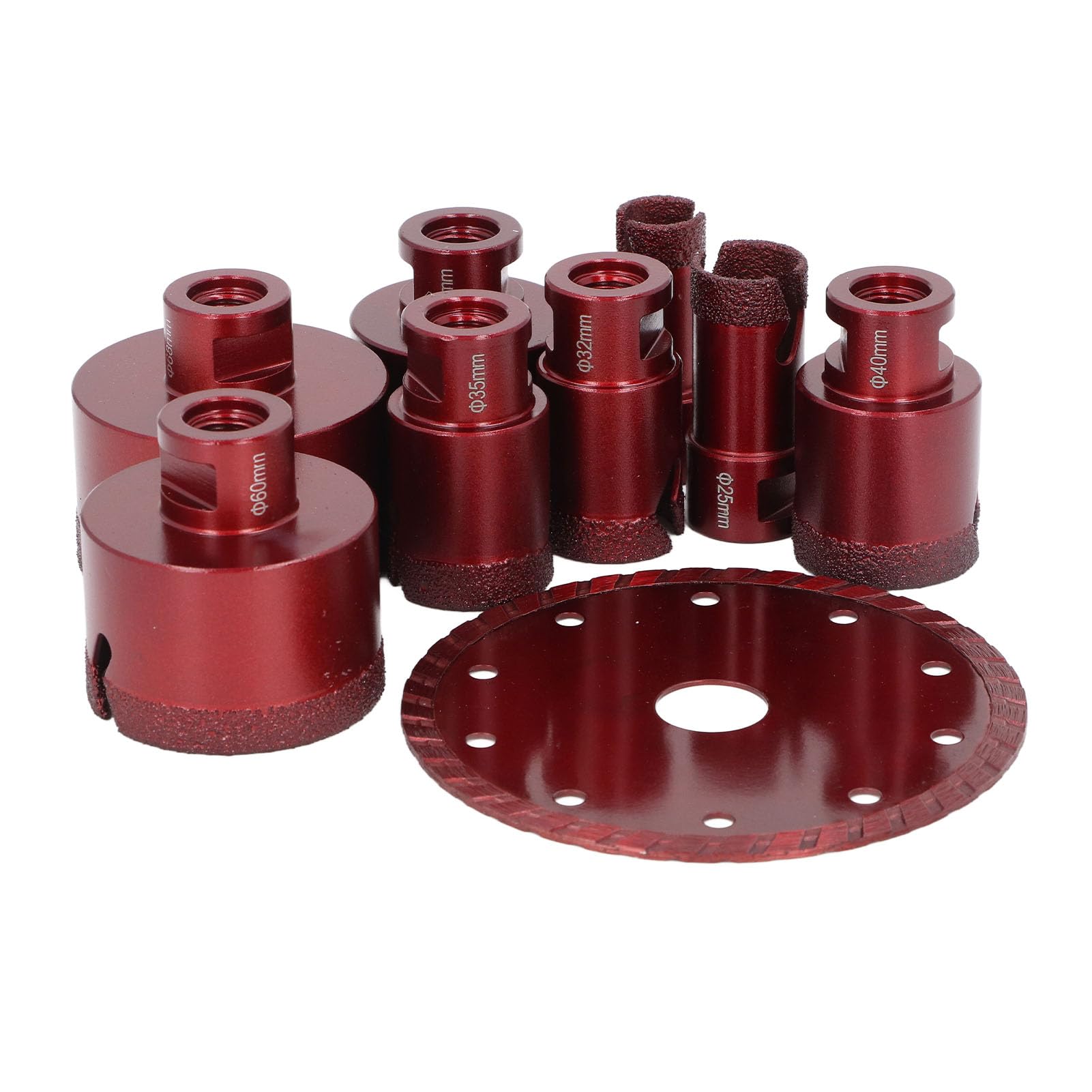 Core Drill Bit Kit, 9 Pcs 20-68mm, M14 Shank, Hole Saw and 125mm Angle Grinder Disc for Tiles, Granites, Marble, Bricks