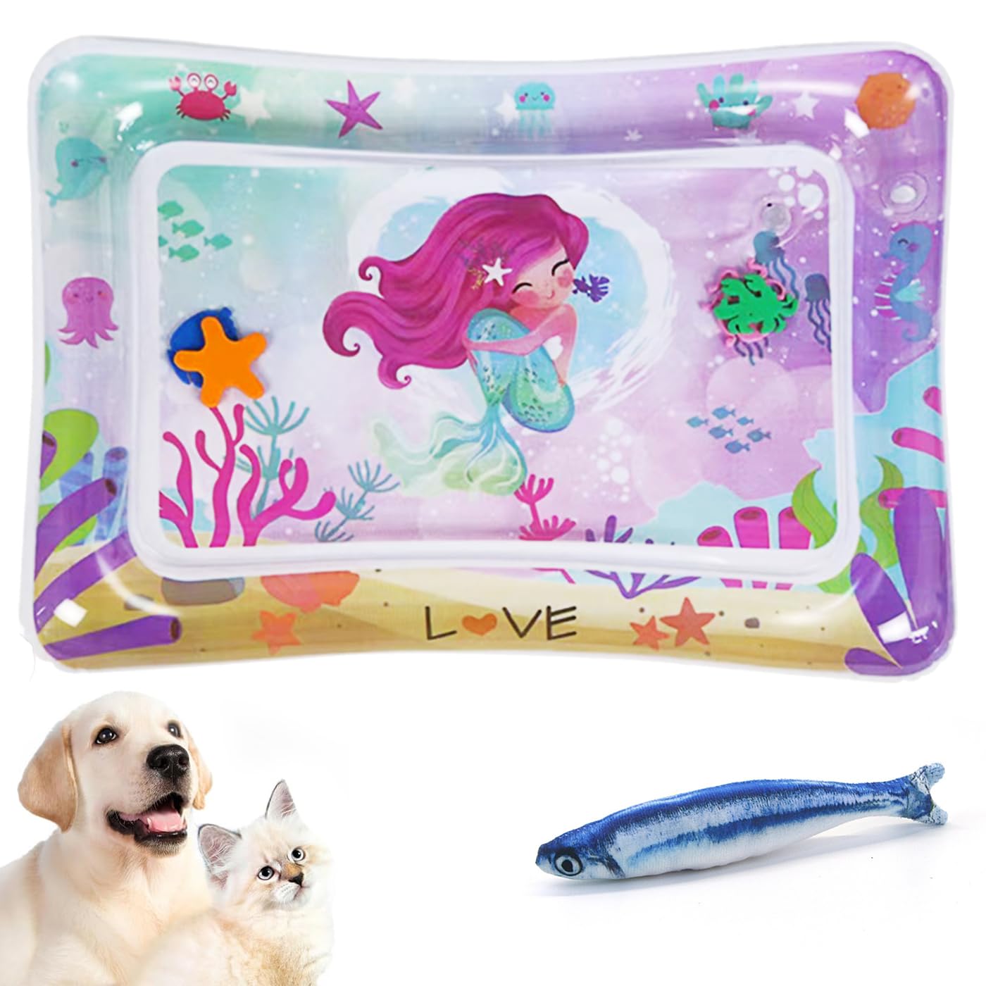 AYNKH Juegos Gato Juguete Gato Interactivo Alfombra Motricidad Bebé Alfombra de Agua Sensorial Juguetes de Verano para Gatos con Pescado de Hierba Gato