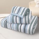 Serviettes de bain avec boucles suspendues, 6PC Serviettes rayées - 100% Coton, Séchage rapide, Douce, Absorbe & Léger, 2 Bain 28"x52", 2 Main 16"x27", 2 Linge de toilette 13"x13", sertie de serviettes de douche, jaune + gris