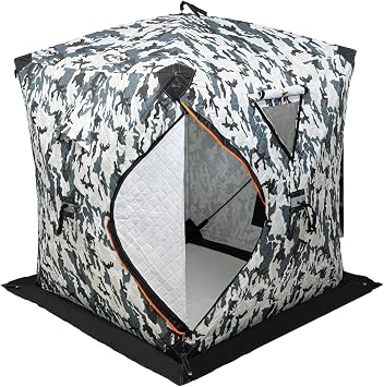 Ice Fishing Shelter, Portable Ice Fishing Tent, 1-2 People Foldable Square Thermal Ice, Winter Tent Insulated for Outdoor Adventure, Family Parties, 57.09" x 57.09" x 64.96"