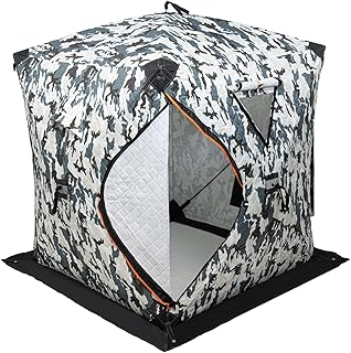Portable Ice Fishing Tent, Pop-Up Hub-Style Ice House, Insulated Ice Fishing Shelter, Ice Fishing Shanty, Foldable Outdoor Sports Tent, with Insulated Layer, Winter Fishing for 2-3 Person