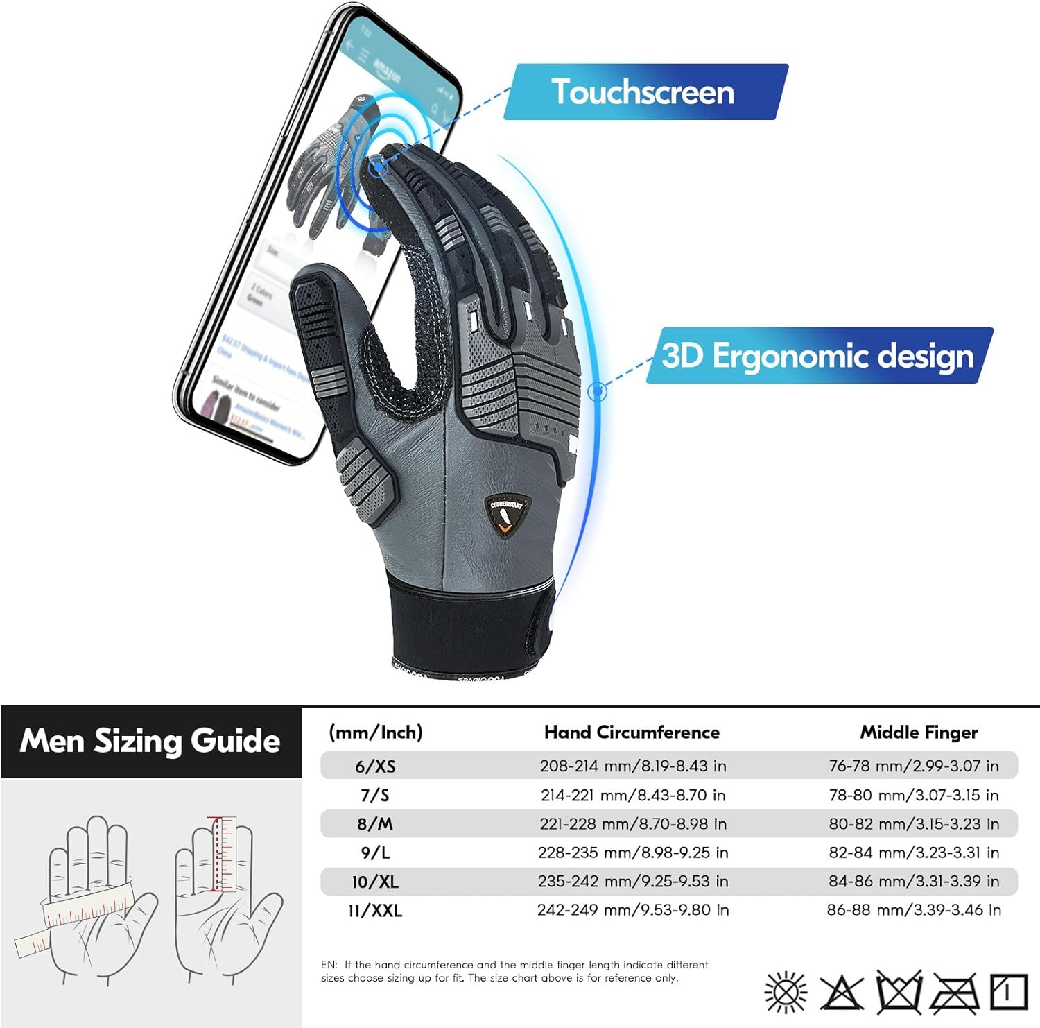 Vgo... Cutproof Gloves,Cut Resistant Gloves,HPPE Anti-cut Liner,Hand Protection,ANSI A3,Touchscreen