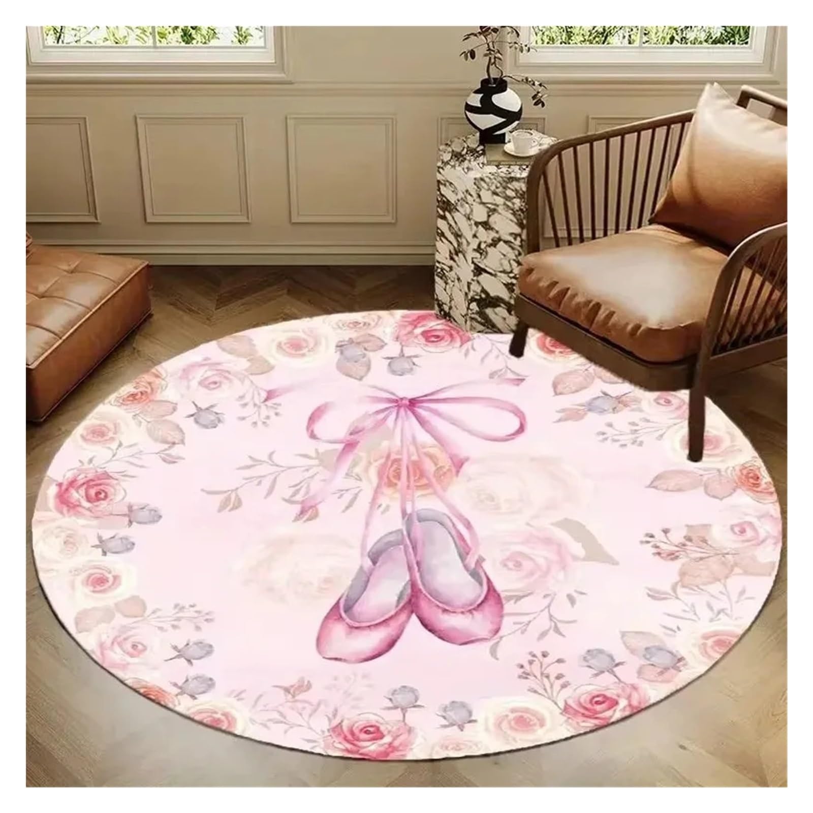 Tapis rond à motifs floraux Ø 160 cm pour salon et chambre
