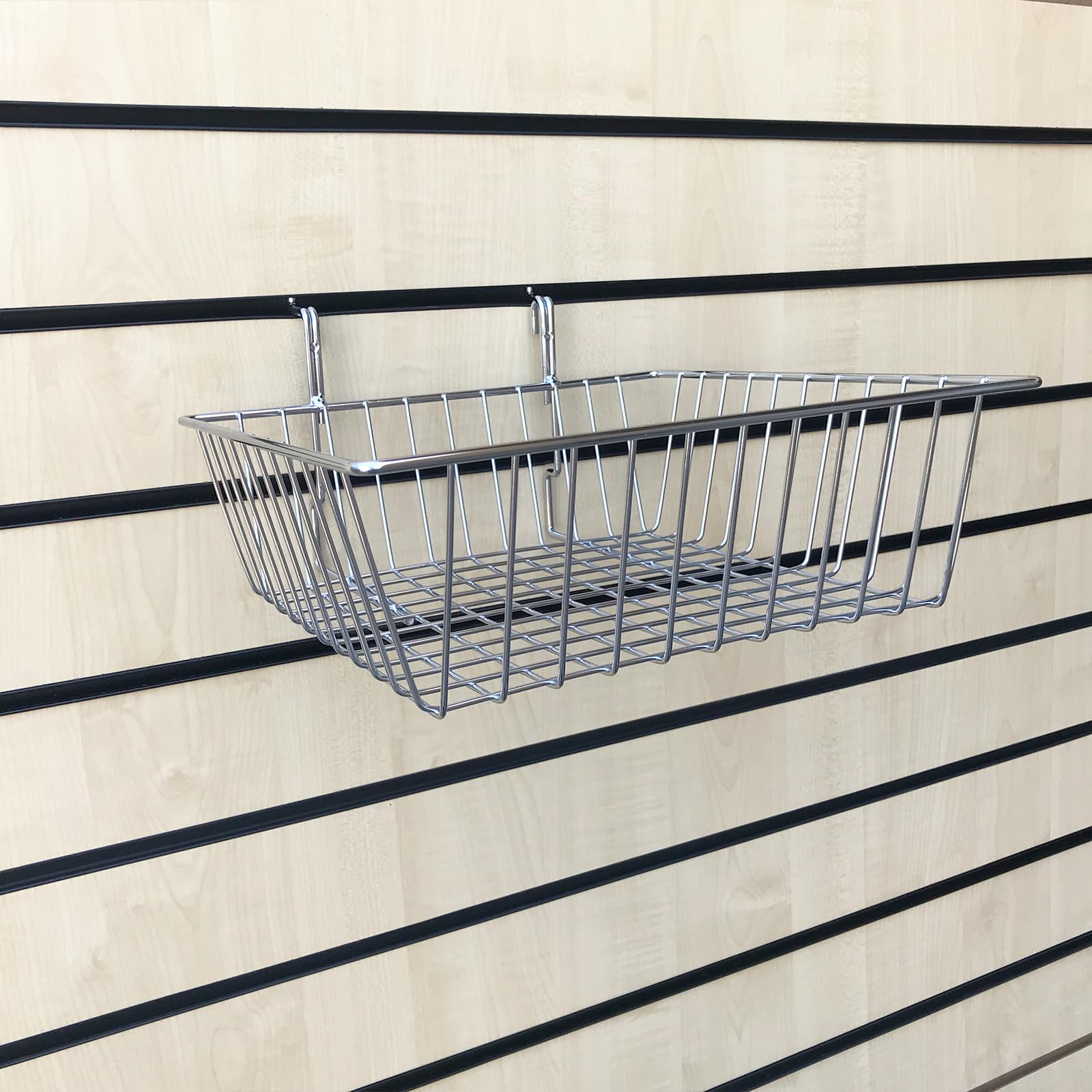 Heavy Duty Slatwall Retail Shop Display Basket (12"x12"x4") – Small Chrome Metal Basket for Retail, Gridmesh, Pegboard, and Home Organization – Durable & Easy Install