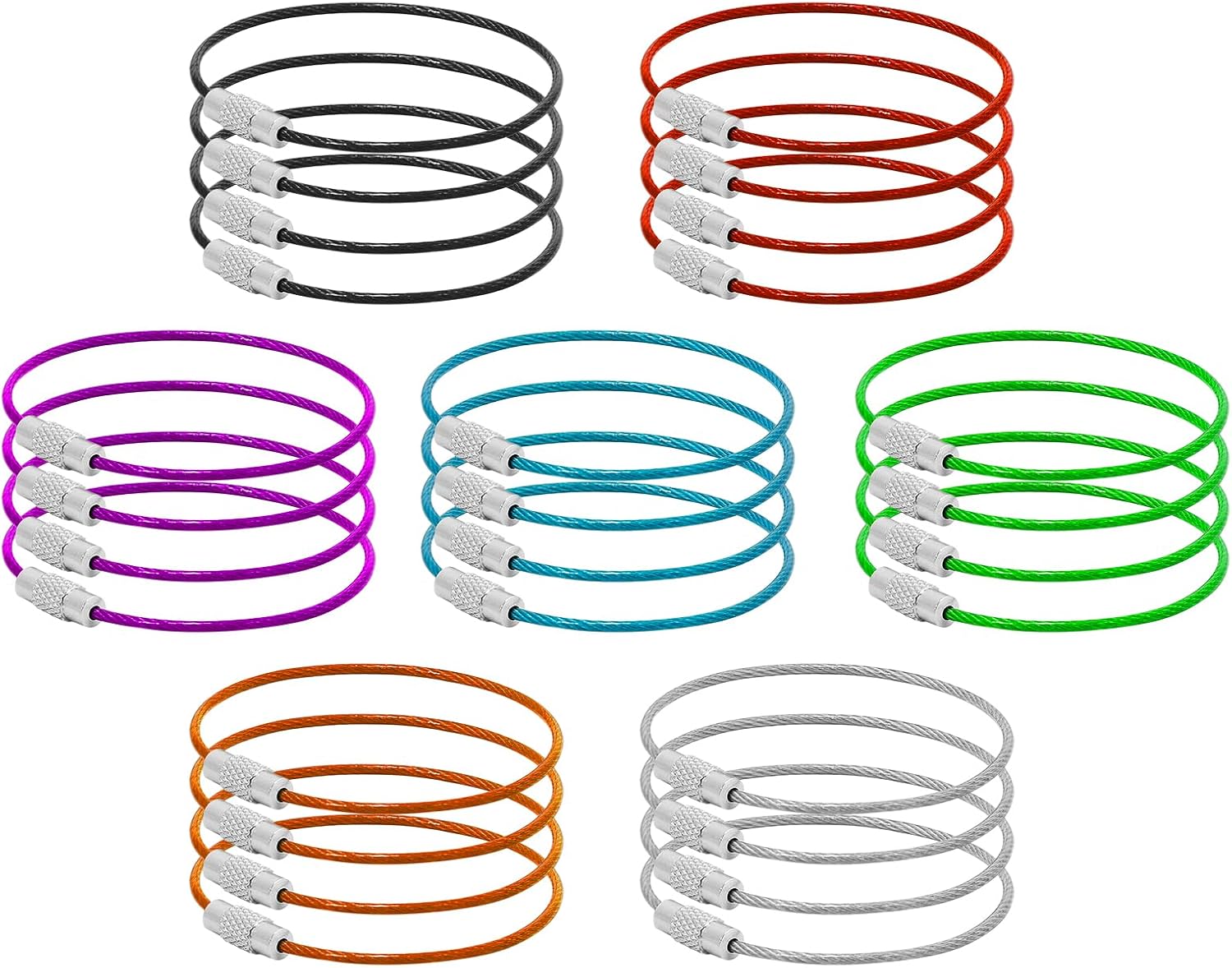 28 Pcs 6 Inch Keychain Accessories - Stainless Steel Wire Ring - Cable Loop Rings for Luggage Tags Loop - ID Tag Keepers - Car Keychain - Colorful