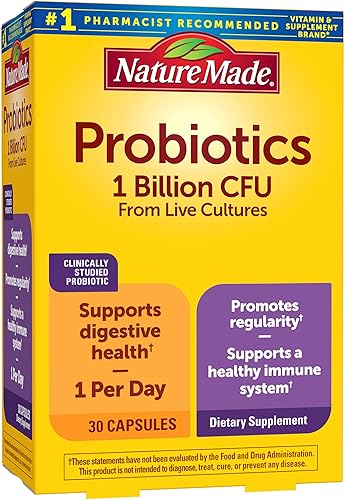 Nature Made Probiotics for Women and Men, Probiotic Capsules 1 Billion CFU from Live Cultures for Immune & Digestive Support, 30 Capsules, 30 Day