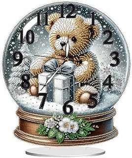 Christmas Crystal Ball Design 2D Flat Acrylic Diamond Painting Art Kit Clock Tabletop Decor Art Craft for Home Decoration Creative Gift (Bear)