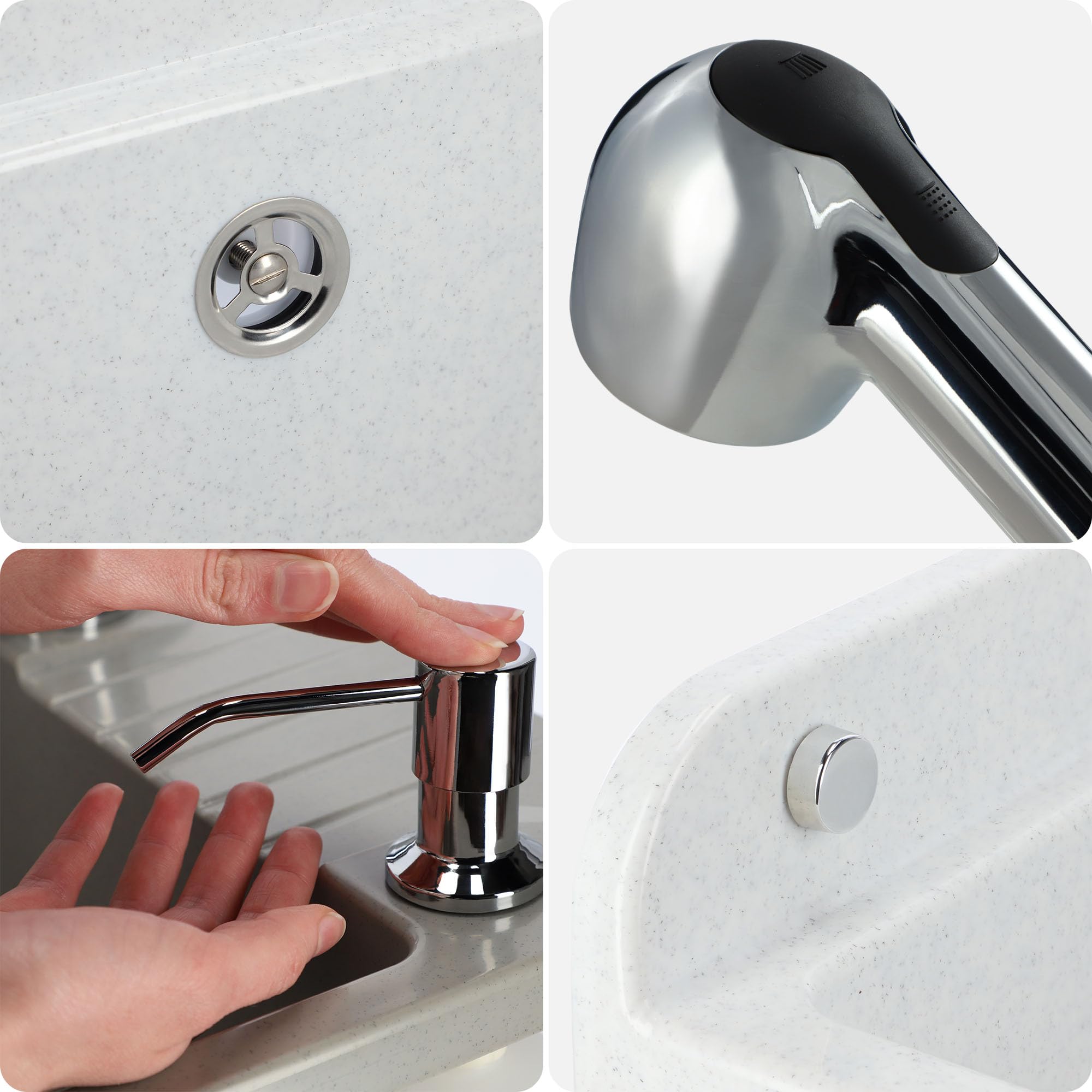 KADAX GOSPO Bac de lavabo en polypropylène, 50,5 x 34 x 26,5 cm, évier avec robinet, siphon, distributeur de savon, lavabo, évier de ménage (Blanc)