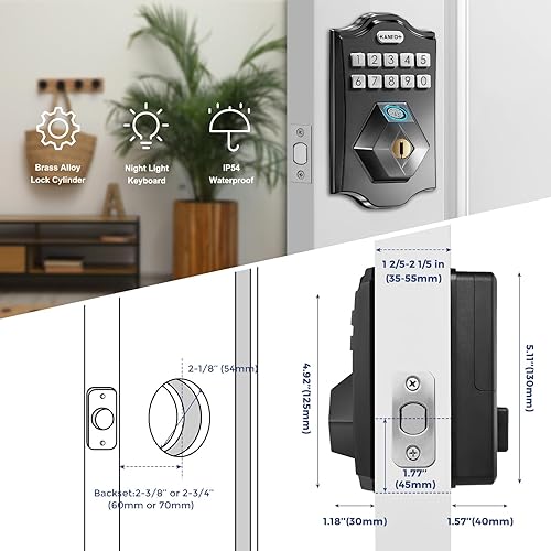 Miniatura 6 de KS2 - Cerradura de puerta de huellas dactilares, cerrojo de entrada sin llave con teclado, cerraduras inteligentes para puerta delantera, bloqueo