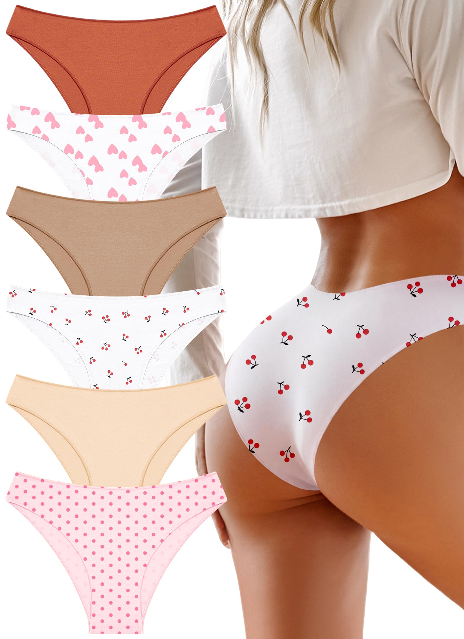 Cotton Underwear Women Sexy Cheeky Bikini Panties Lingerie Outfits 6 pack | Soft Breathbale Basics Essentials Underwear Plus Size Cute Fall Summer Neutrals Colors Panties Outfits Clothes for Women Girl