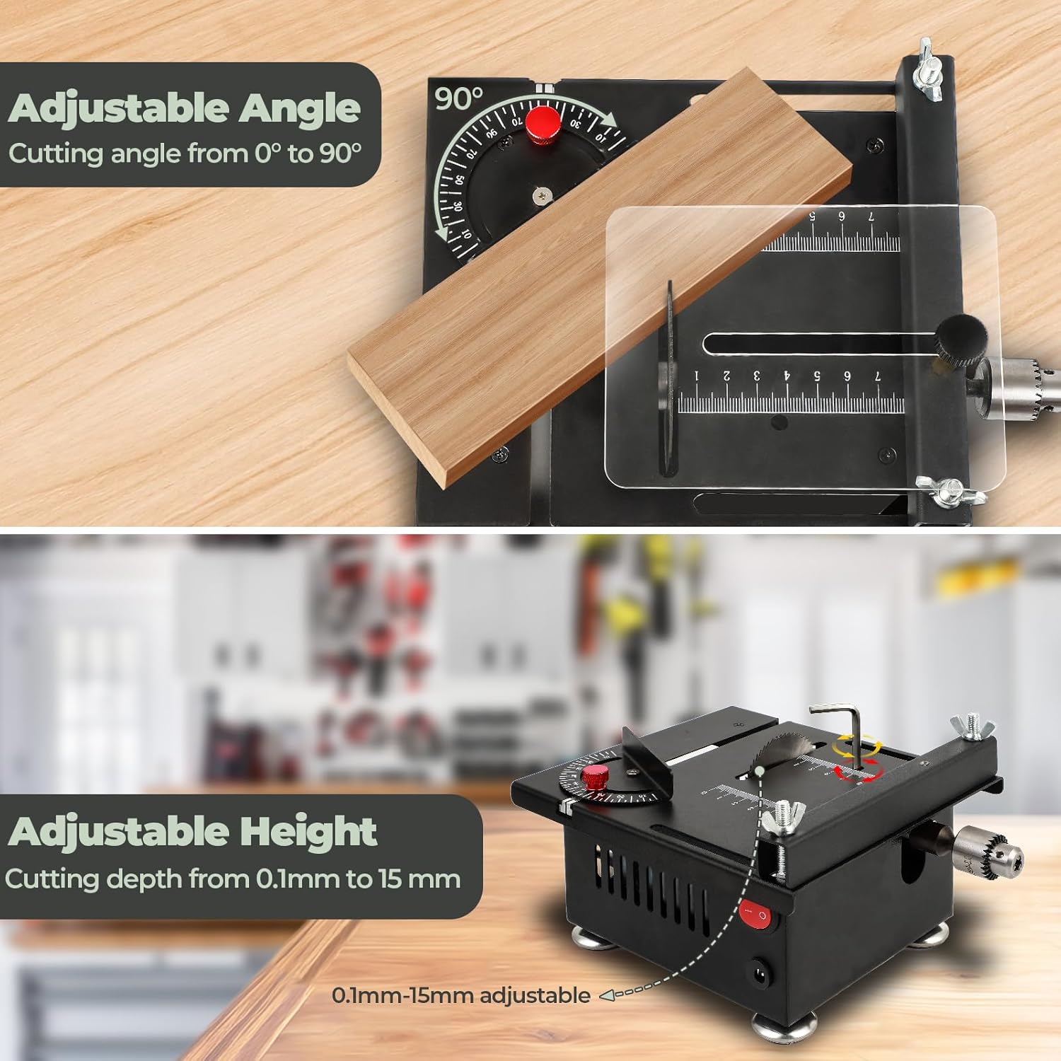 Mini Table Saw, Portable Liftable Mini Multi-functional Table Saw for Crafts, 7-Speed Adjustable Small Desktop Saws, Angle Adjustable Cutting Sanding Engraving Drilling All-In-One Machine