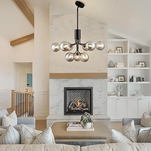 Miniatura 50 de Sputnik Candelabros de 15 luces de cristal ahumado de 39 pulgadas, lámpara de globo grande con vidrio gris ahumado, candelabros negros Sputnik