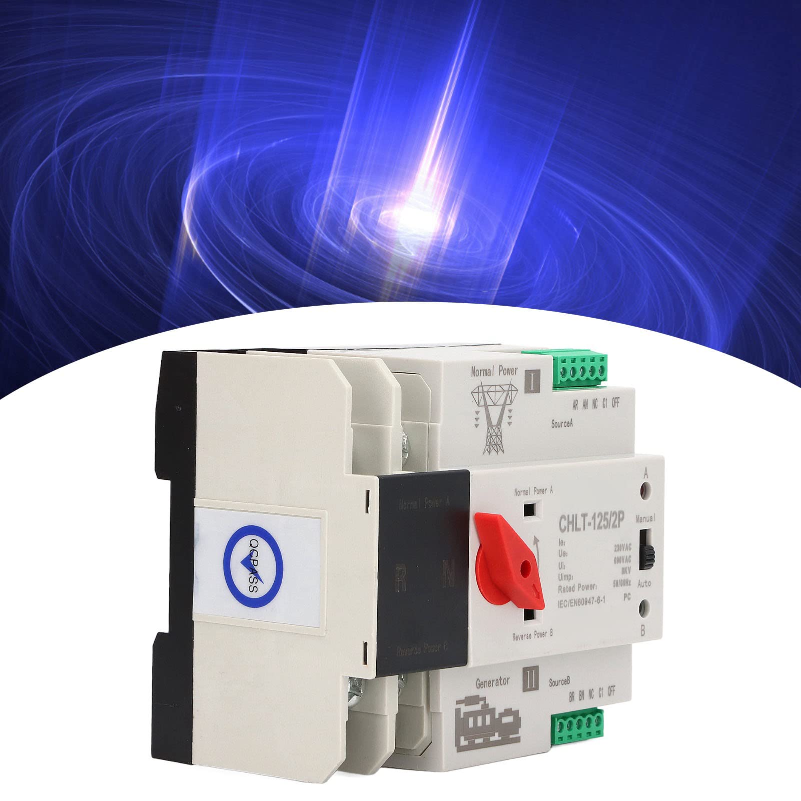 CHLT Interruptor de Transferencia Automática 125A 2P, 230V CA, Doble Potencia con Contacto de Plata, para Fábricas y Centros Comerciales