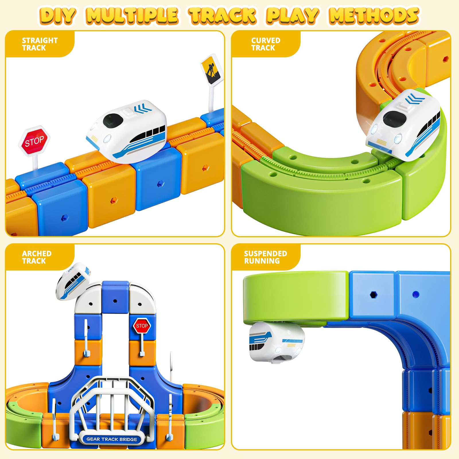 Hzitcigm Tren Eléctrico Juguete Niños – 124 Piezas (36 Vías + 1 Tren) Pista Flexible 3D Antigravedad, Juego de Construcción DIY Stem, Circuito Tren Motorizado USB, Regalo Niños 3 4 5 6 7 8 Años — view 4