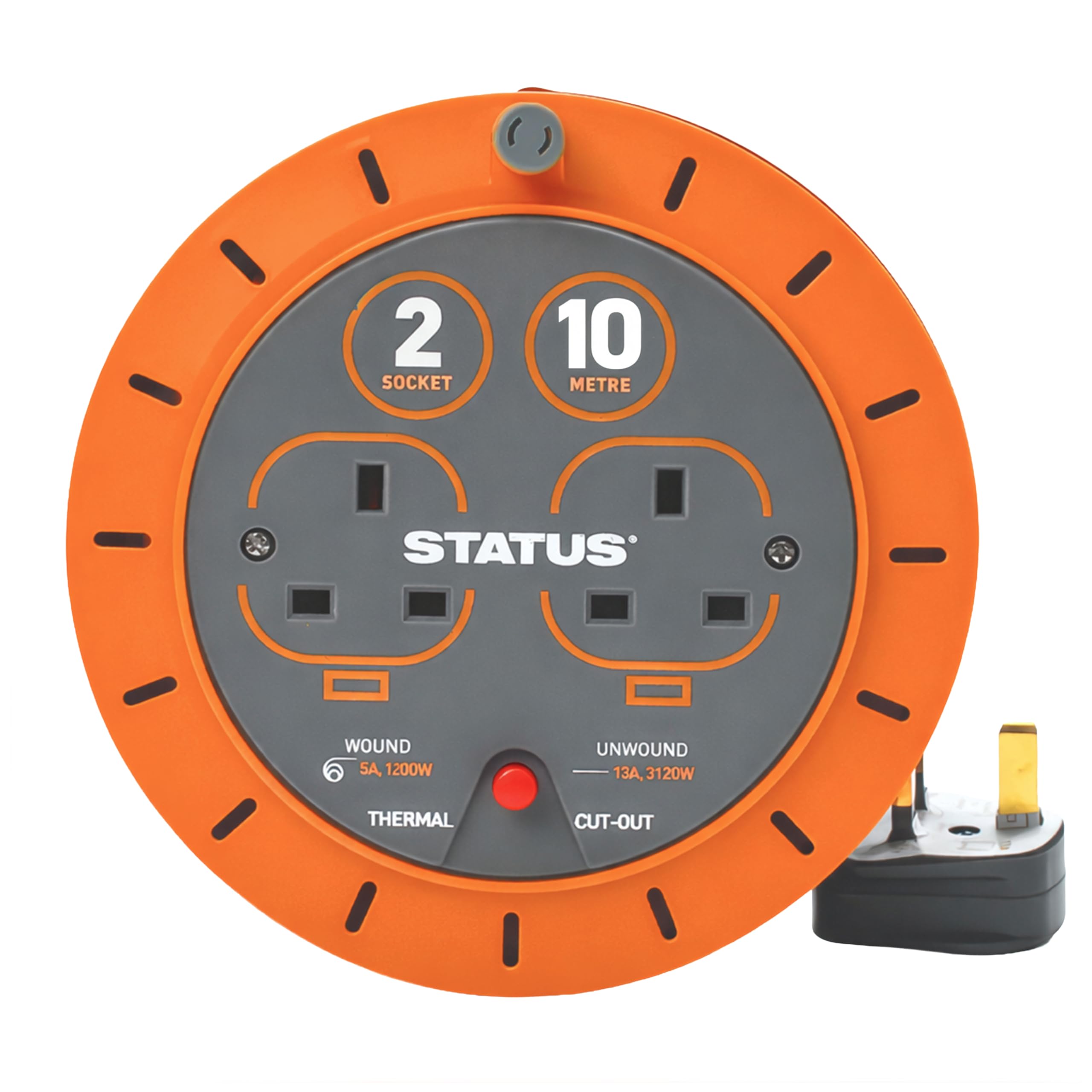 IONOS 2 Socket Cable Reel, 10m, Green Extension Lead, 13A with Thermal Cut Out, Heavy Duty Outdoor Extension Lead (ION13A10MCR6) — view 9