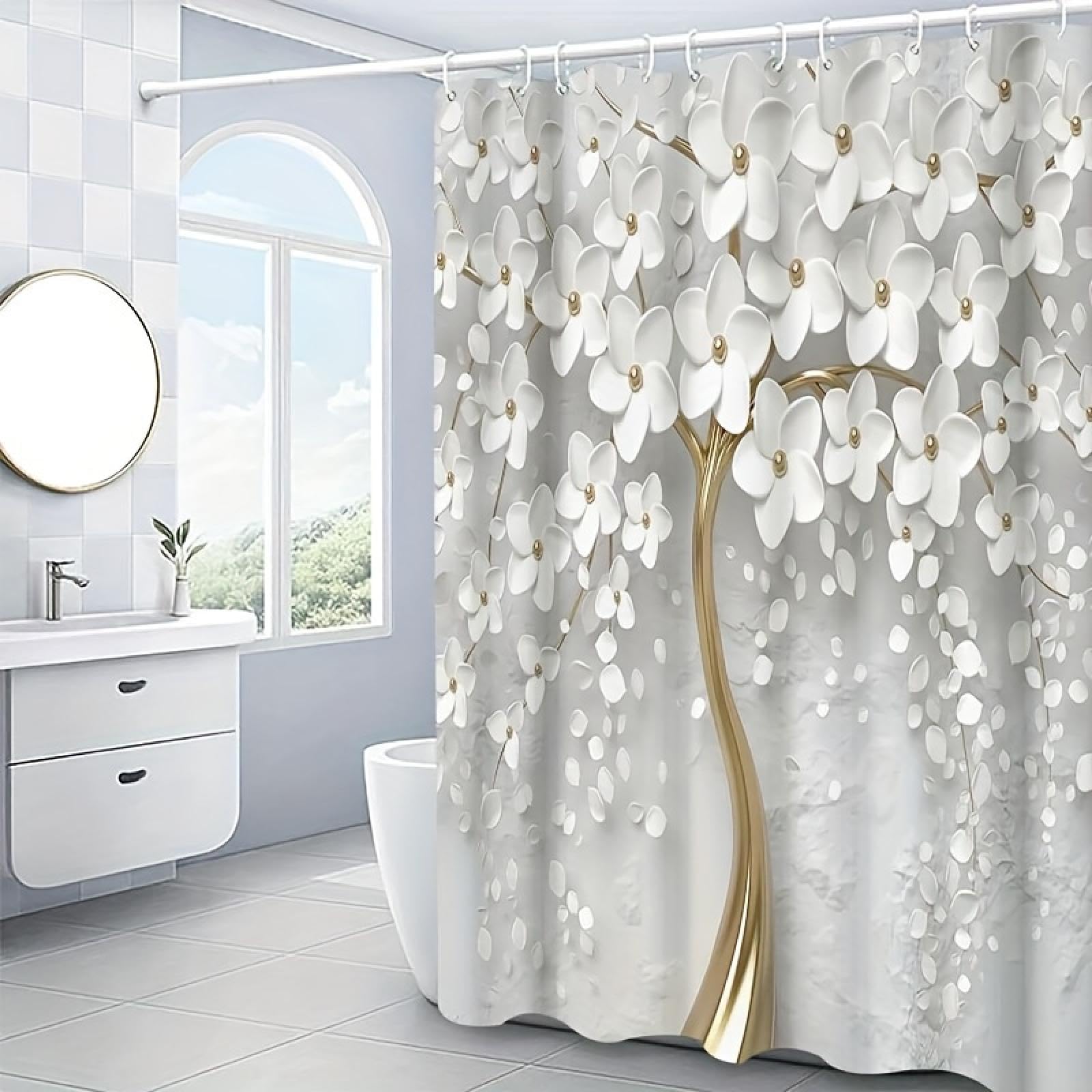 Rideau de douche polyester avec 12 crochets pour salle de bain