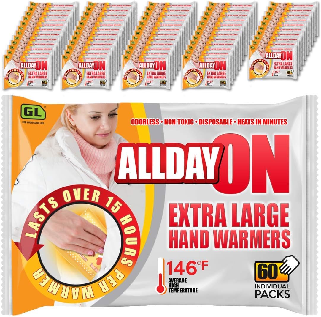 60-Pack XL Super Hand Warmers - Longer-Lasting (15+ Hours), Extra-Hot, Air-Activated Warmers