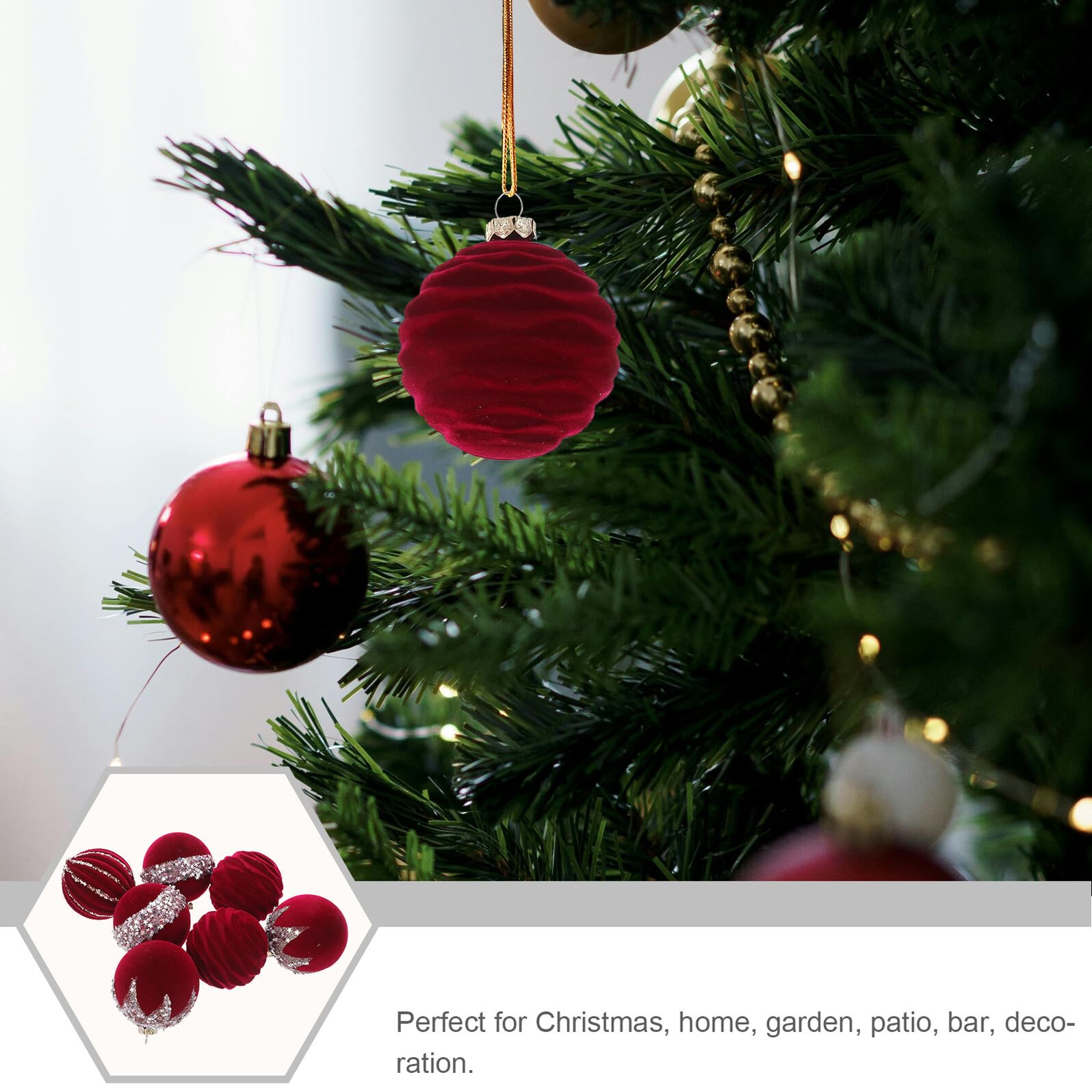 16 Stück Teiliges Rote Bruchsichere Weihnachtsbaumkugeln Flockierte Christbaumschmuck Kugeln zum Aufhängen für Festliche Weihnachtsdeko Zuhause Büro Party