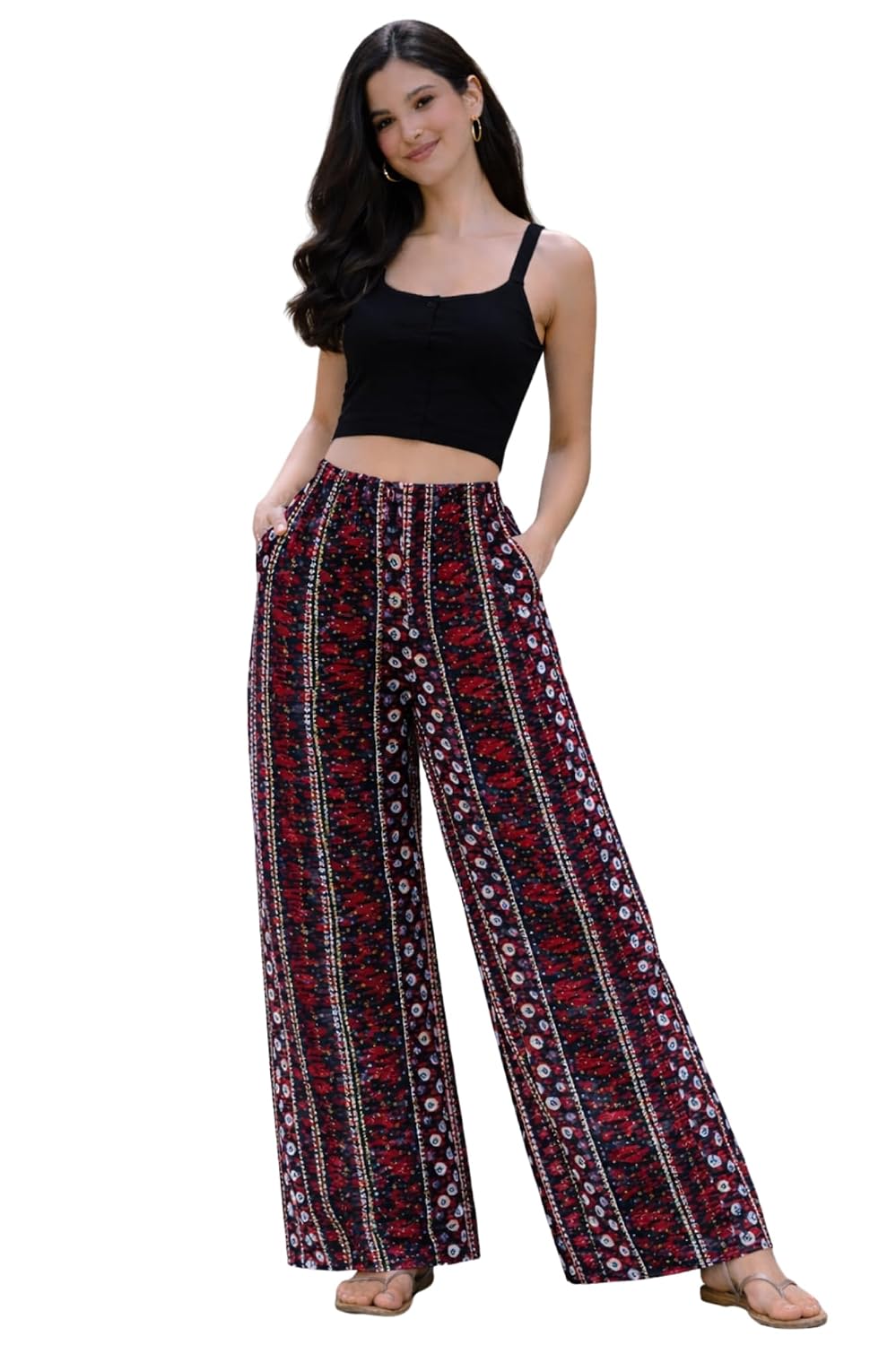 AGARBHA Women’s Printed Rayon Wide Leg Palazzo Pants with 2 Pockets | Breathable and Comfortable Elastic Waist Casual Loun... - Review, Price and Buying Guide
