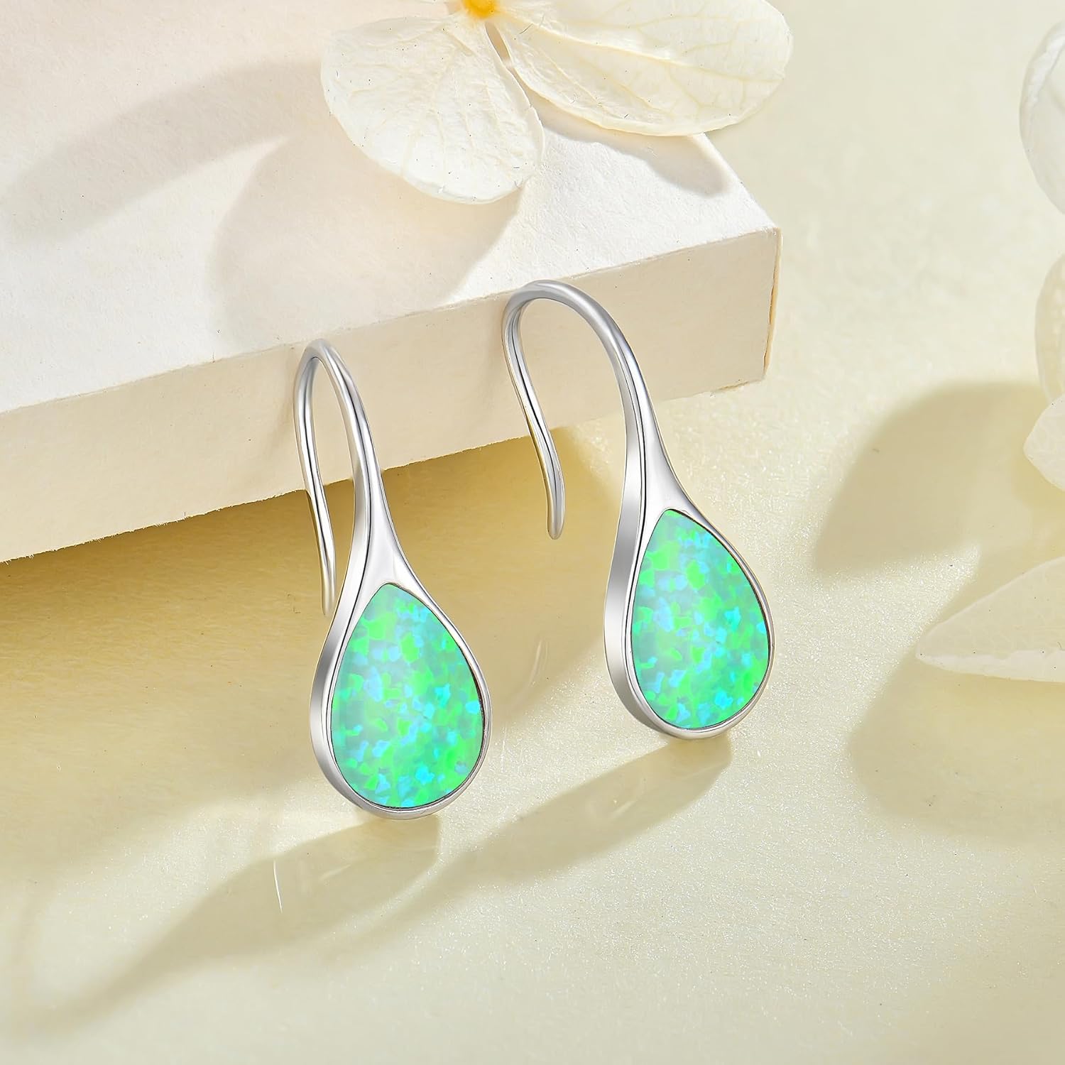 Opal Earrings 925 Sterling Silver Hook Drop Teardrop Gemstone Earrings October Birthstone Dangle Earrings Jewelry Gift for Women - Image 4