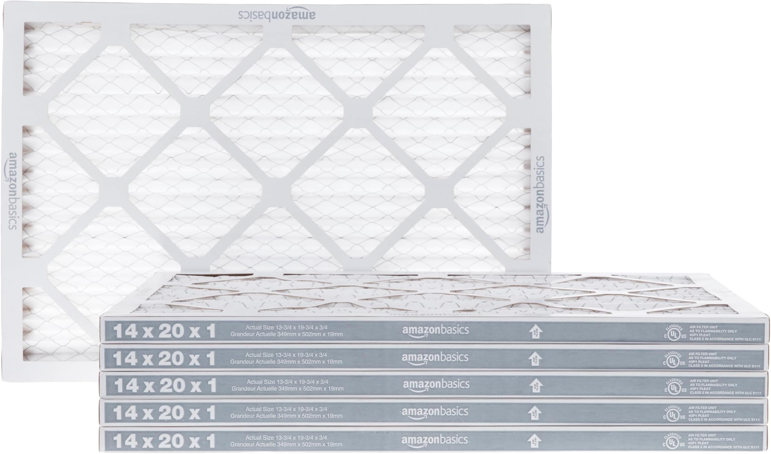 Amazon Basics 14x20x1 Air Filter, MERV 8 AC Furnace Filters, Allergy Control, Electrostatic, Removes Dust Pollen and Lint, 6-Pack (Actual Size: 13.75" x 19.75" x 0.75")