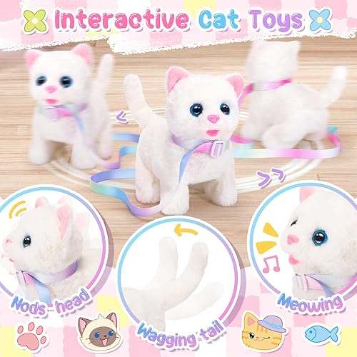 Miniatura 4 de Juguetes interactivos para gatos para niños con bolsas bandolera, peluche de gato con correa para caminar y maullar, juguete de robot gatito de