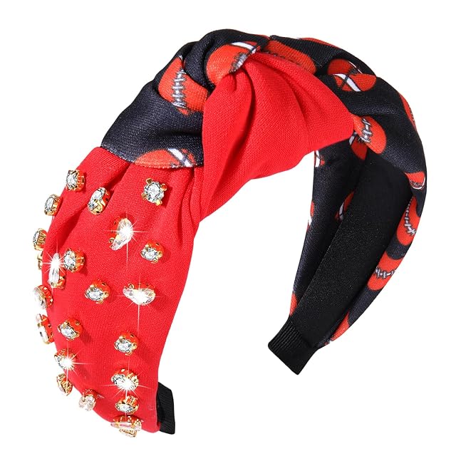 Game Day Headbands Football Baseball Headband for Women Rhinestone Crystal Knotted Headbands Bejeweled Embellished Wide Top Knot Headband