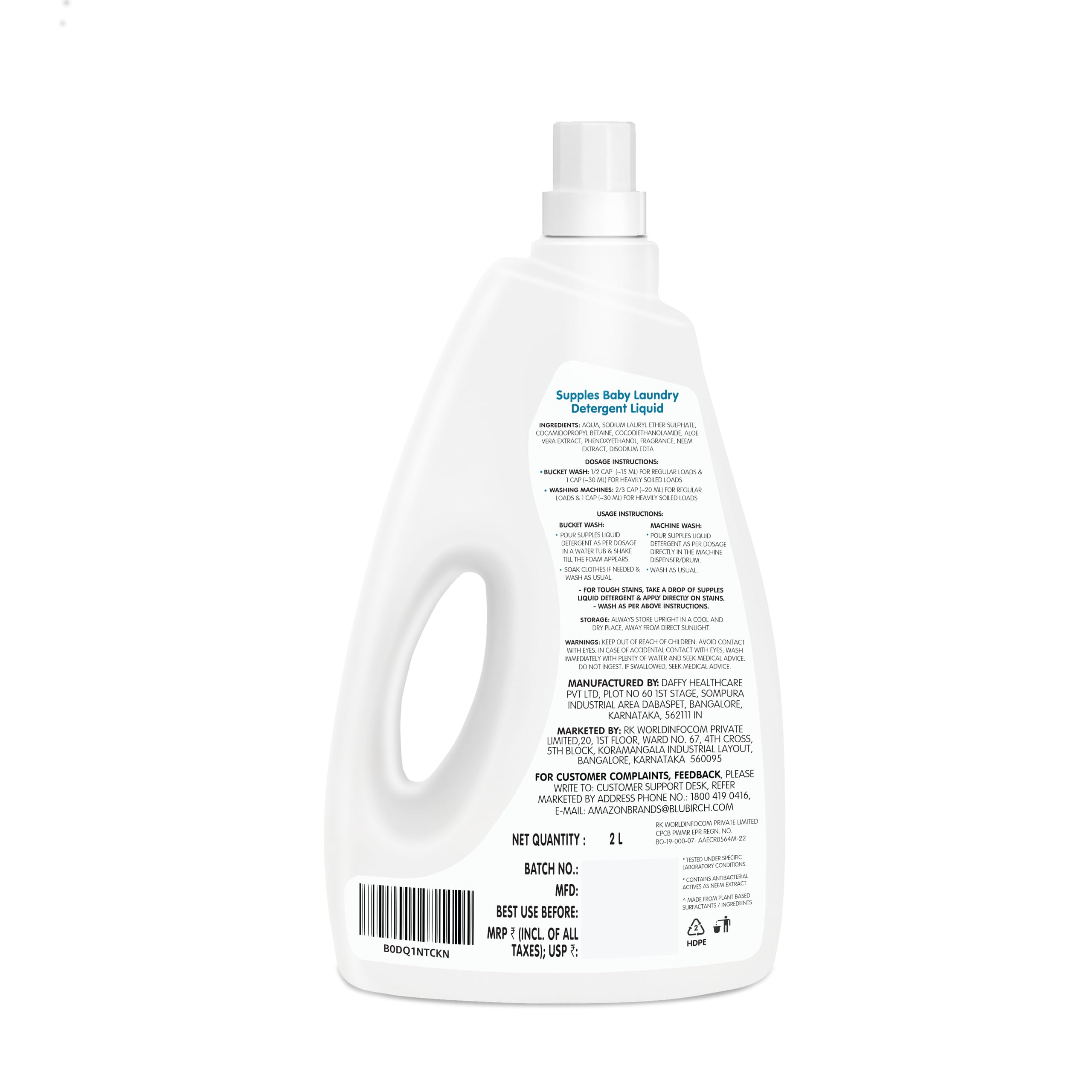 Amazon Brand - Supples Baby Laundry Detergent Liquid | 2 Litre | pH Balanced | Anti-bacterial | Contains Aloevera & Neem Extract | Plant based - Free from Harsh Chemicals - Image 8 thumbnail