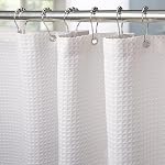 Waffle Weave Shower Curtain with Stainless Steel Hooks - 256 GSM Heavy Duty Fabric Bath Curtains, Hotel Luxury Quality, Water Resistant, Machine Washable, Weighted Hem, 72 x 78 Inches (White)