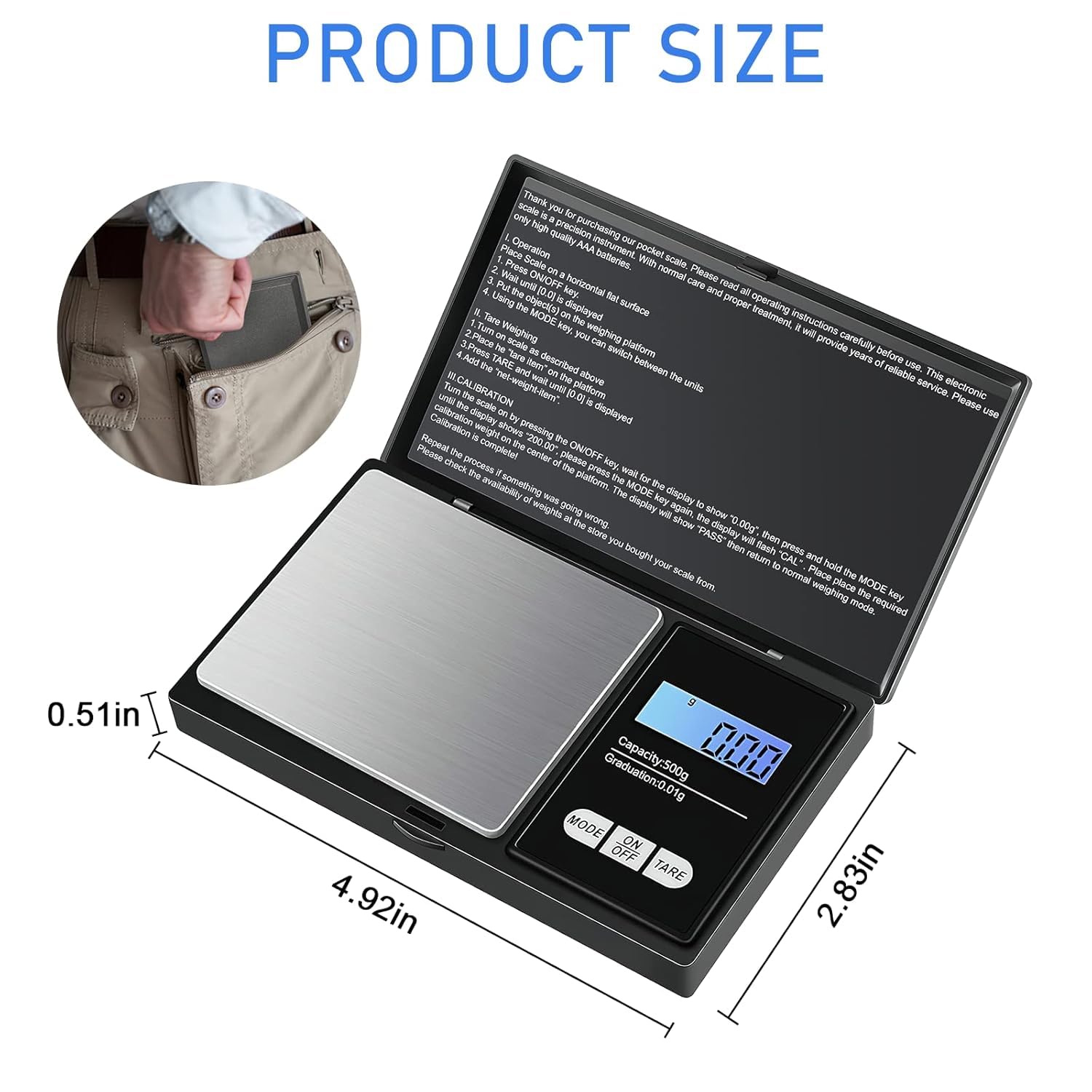 Báscula de Precisión 500g / 0.01g,Balanzas de Portátiles, Báscula de Joyería,con Pantalla LCD y 7 Unidades, Función de Tara,Plataforma de Acero Inoxidable — view 6