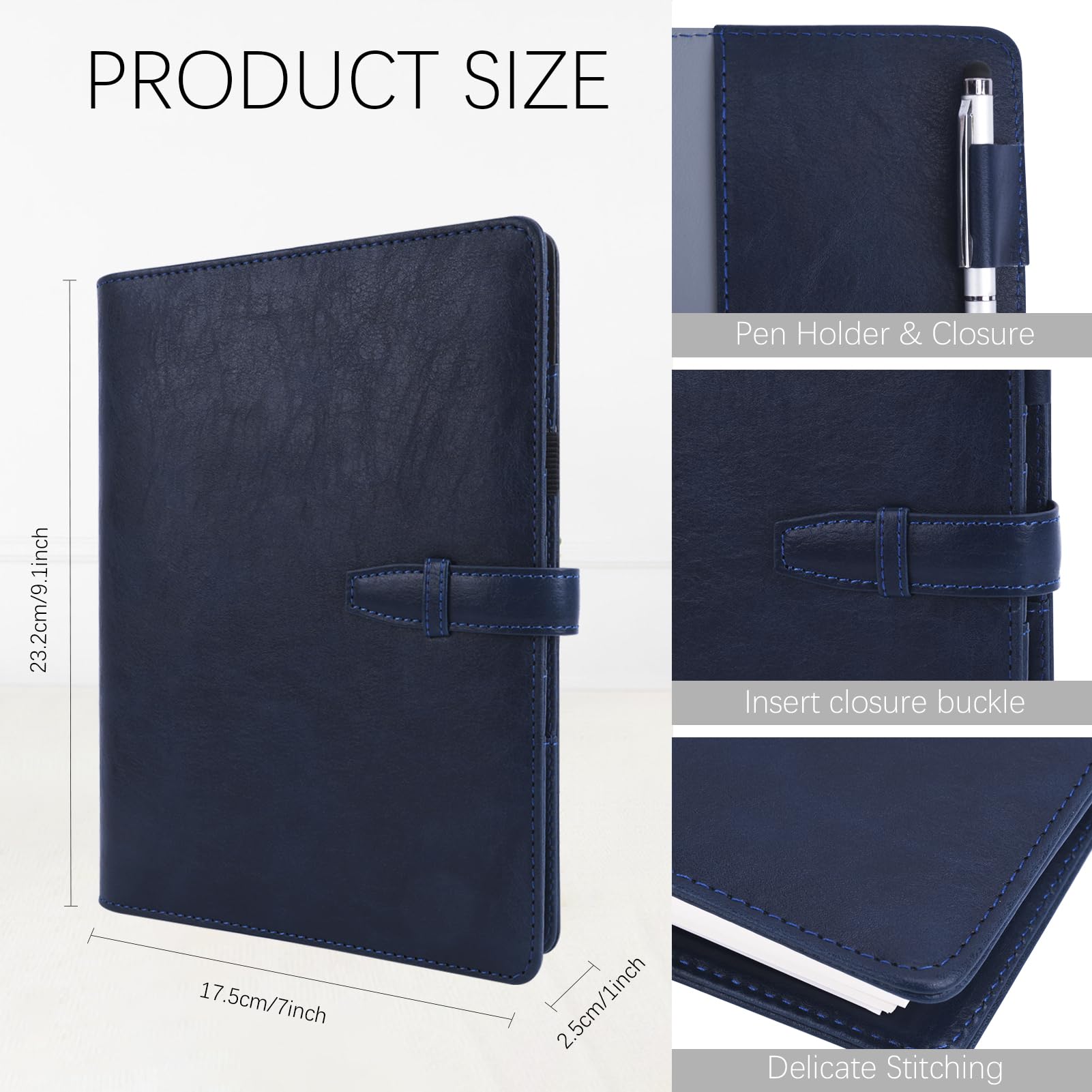 Skycase A5 Ringbuch aus PU-Leder, 6-Ring-Notizbuch, nachfüllbar, Planer-Hülle für A5, Dunkelblau