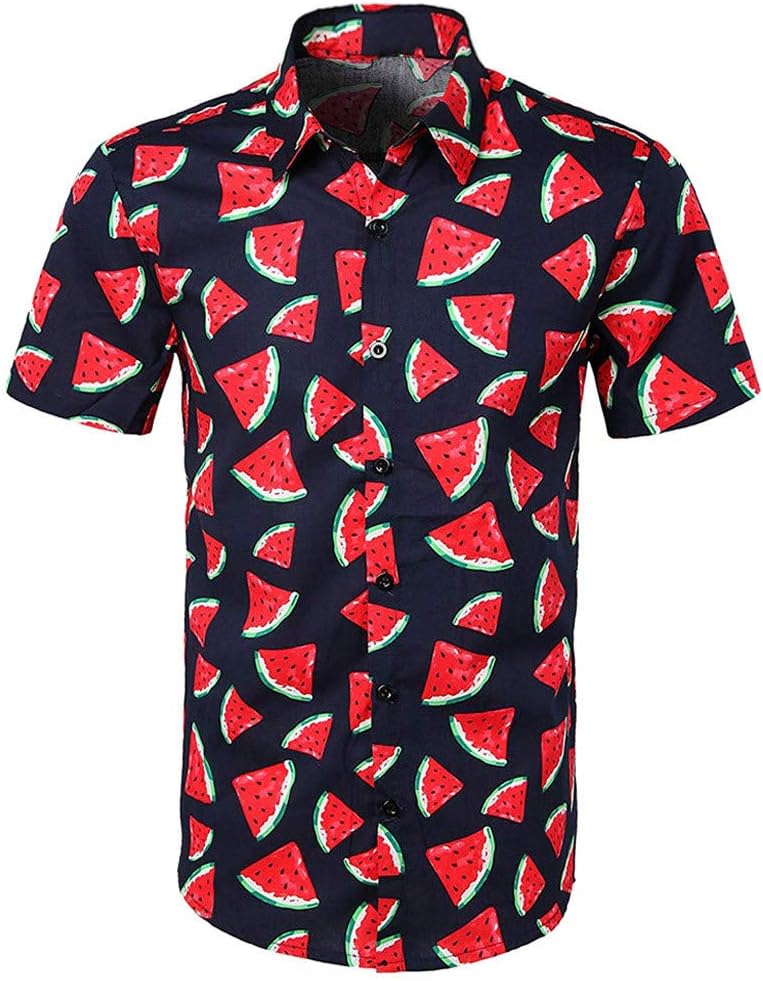 Starryflashing_men t-shirtMen Short Sleeve Summer Fashion Print Male Button Down Blouse Hawaiian Casual Shirt Tunic Tops