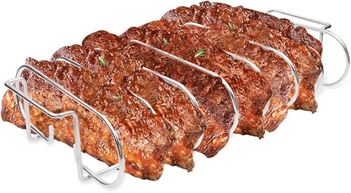 Miniatura 8 de Rejillas para costillas de barbacoa para ahumador y asar a la parrilla, 100% acero inoxidable 304, grado alimenticio, capacidad para 7 varillas para
